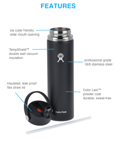 24 oz. Wide Mouth Bottle with Flex Straw Cap by Hydro Flask®