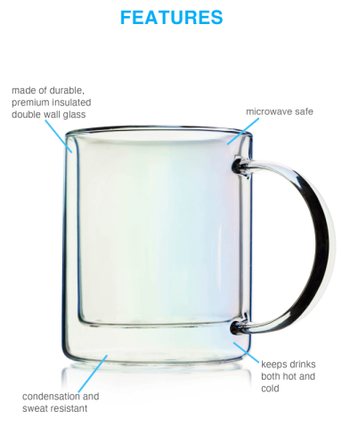 12 oz. Double Wall Glass Insulated Iridescent Coffee Mug by Asobu®
