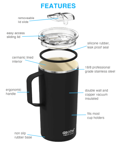 20 oz. Stainless Insulated Ceramic Lined Tower Mug by Asobu®
