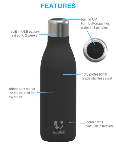 17 oz. Vacuum Insulated Stainless UV LIght Hydro Bottle by Asobu®